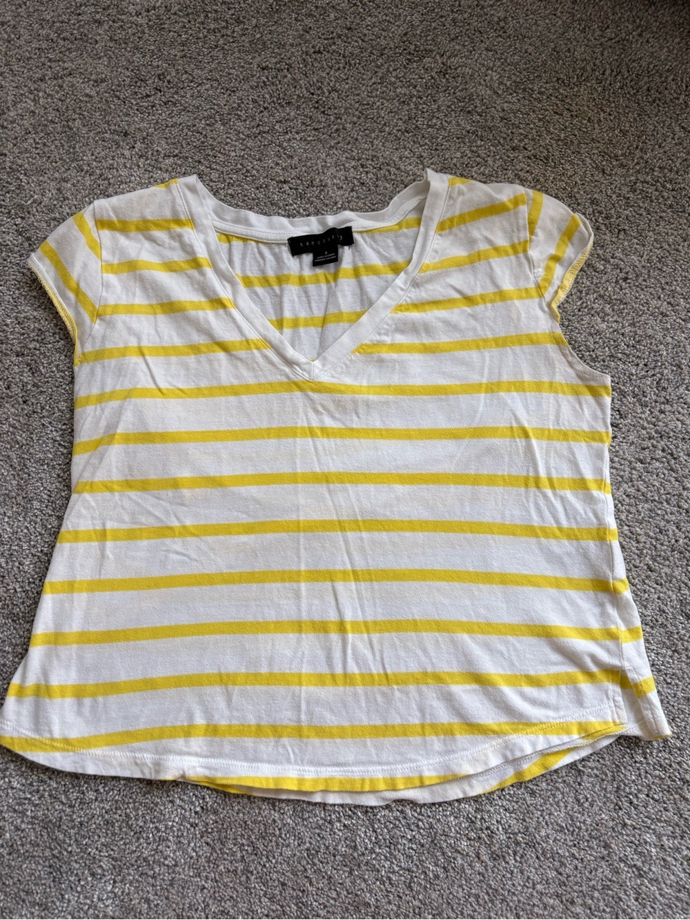 Sanctuary White and Yellow Striped V-Neck Tee